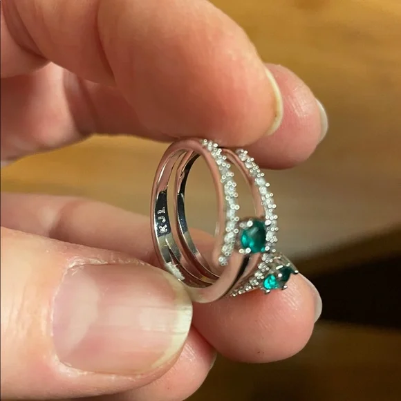 Kenneth Jay Lane Silver Spiral Ring with Emerald Green Crystals - Picture 5 of 8